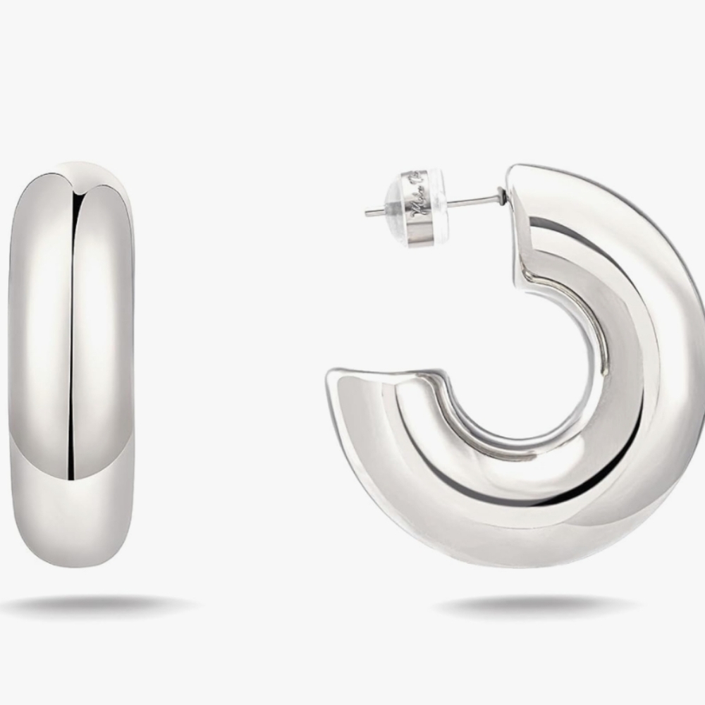 Milan Stainless Steel Chunky Sleek Hoop Earrings Gold-Plated Silver Post